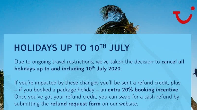 tui cancels holidays july20 covid 19 