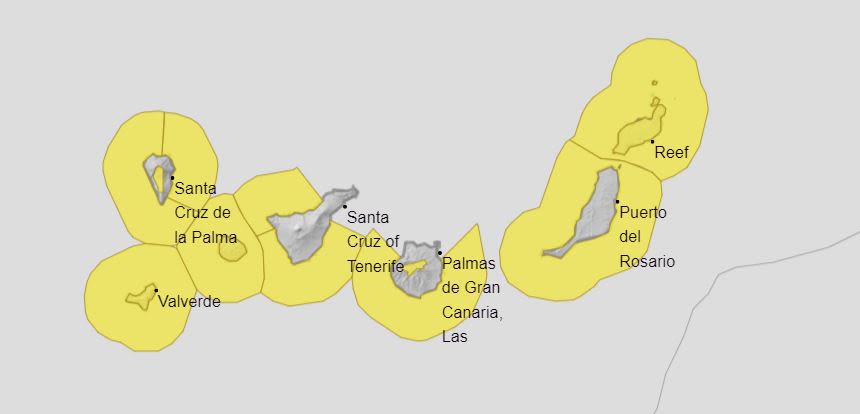 yellow warning alert wind waves canary islands december 2021