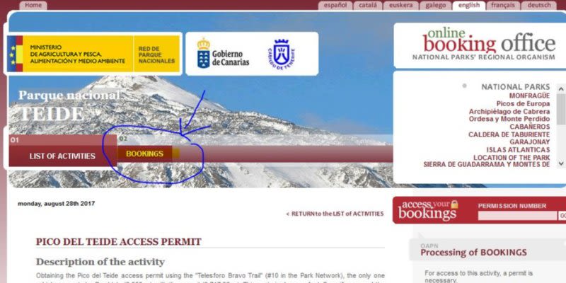 volcano teide permit tenerife
