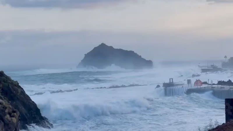 Strong waves caused a lot of damage on the coastal road in Garachico, Tenerife